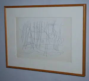 Andre van der Vossen - Huis in het bos - tekening - met atelierstempel kopen? Bied vanaf 35!