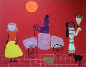 Jan Roede - Zeefdruk " Rije, rije, rije in een wagentje " verkocht voor € 95!