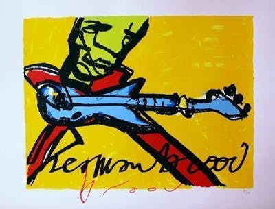 Herman Brood - Gr Kleurenzeefdruk GUITARMAN Handgesigneerd!! kopen? Bied vanaf 375!