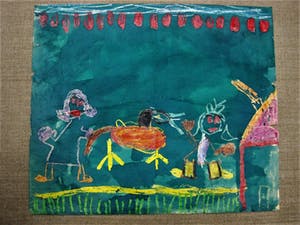 Ernst Vijlbrief - Jaren 60 - Leuke kinderlijke Aquarel "FEEST!" gesigneerd kopen? Bied vanaf 10!