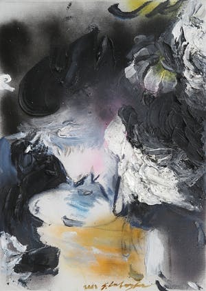 Ger Lataster - Impasto en spuitbus op doek getiteld Lenzenslijper - Ingelijst kopen? Bied vanaf 1500!