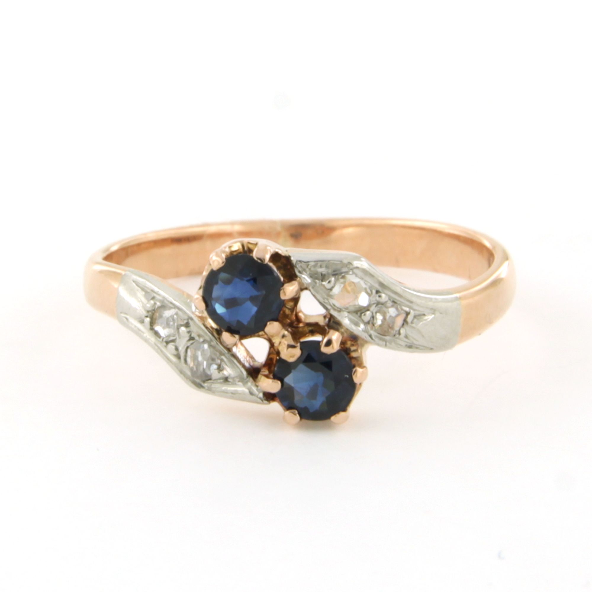 14k gouden slagring bezet met saffier en roos geslepen diamant tot. 0.03ct kopen? Bied vanaf 310!