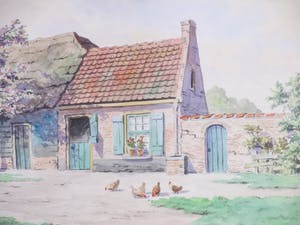 Antonius Hubertus Nordberg - Boerenerf met kippen en hooiberg - Aquarel kopen? Bied vanaf 30!