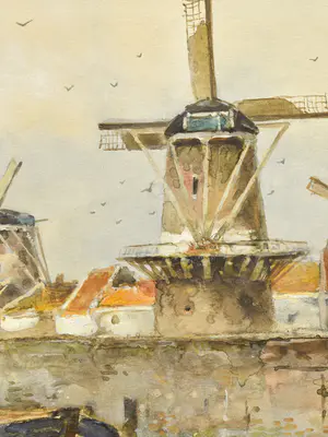 Willem Rip - Molens aan de oude Maas - Ingelijst kopen? Bied vanaf 1600!