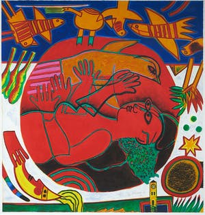 Corneille - Litho, Femme rouge et l'oiseau orange - Ingelijst (Groot) kopen? Bied vanaf 400!