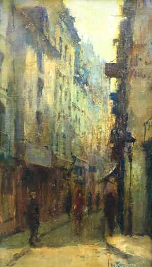 Jan Korthals - C3612A, Straatje met figuren verkocht voor € 600!