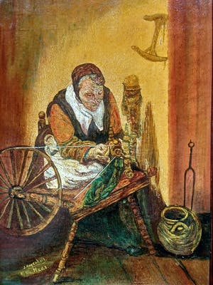 Niet of onleesbaar gesigneerd - Vrouw aan spinnewiel. kopen? Bied vanaf 1!