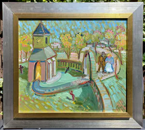 Dirk Oudes - Naar de kerk, olieverf op paneel (mooi ingelijst) kopen? Bied vanaf 1000!