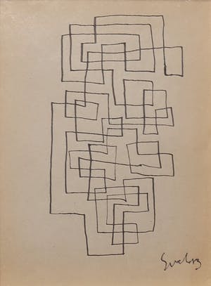 Siep van den Berg - Inkttekening, Abstracte compositie - Ingelijst kopen? Bied vanaf 45!