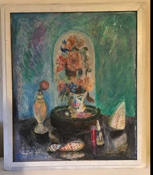 Hannie Bouman - 1919-2013 olieverf op doen, mooie stilleven van pastelkleuren kopen? Bied vanaf 10!