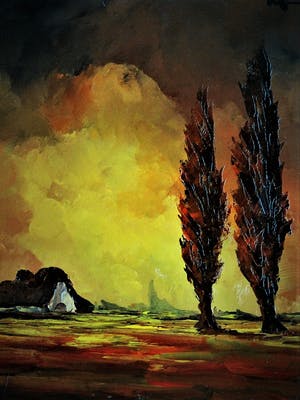 Leo Jordaens - Sfeervol olieverf "Dreigend wolkendek boven de Kempen" gesigneerd kopen? Bied vanaf 10!