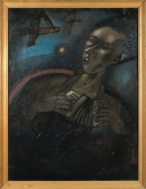 Niet of onleesbaar gesigneerd - Olieverf op board, Accordeonspeler - Ingelijst kopen? Bied vanaf 1!