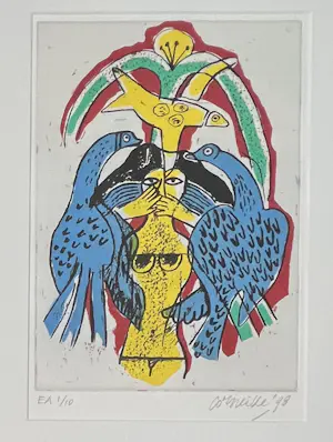 Corneille - Ingelijste gravure Vrouw en vogels, 1998 - Nummer EA 1/10 kopen? Bied vanaf 380!