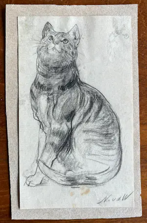 Nicolaas van der Waay - Tekening van een kat (verso studietekening) kopen? Bied vanaf 75!