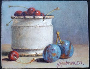 Hans Habraken - Stilleven met fruit in keramiek pot.. kopen? Bied vanaf 175!