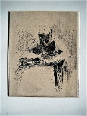 Chris van Geel (II) - Zeldzame Ets "Huiswerk maken" van Amsterdamse Dichter / Beeldend Kunstenaar kopen? Bied vanaf 10!