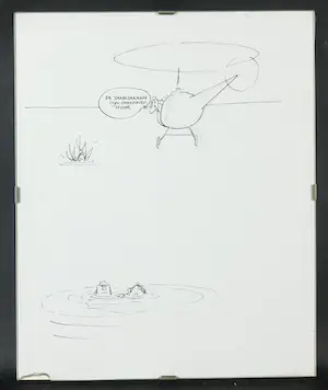 Peter van Straaten - Pentekening, De zandzakken zijn onderweg hoor - Ingelijst kopen? Bied vanaf 100!