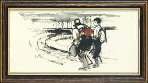 Jan Rijlaarsdam - Inkttekening, z.t. Wandelend paar - Ingelijst verkocht voor € 1!