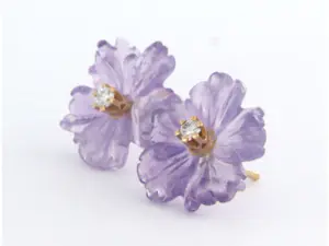 18k rose gouden oorknoppen met amethist en diamant 0.08 ct - F/G - VS/SI kopen? Bied vanaf 180!