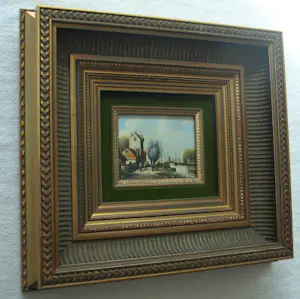 Jens Joppe - Miniatuurschilderij “Dorpje a/h water” , olieverf op panneel – 7 x 9 cm. kopen? Bied vanaf 100!