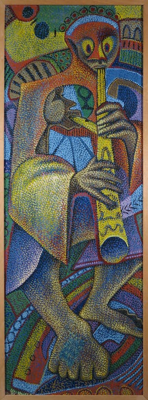 Uti Ndueze - Acryl op doek, Horn Blower - Ingelijst kopen? Bied vanaf 100!