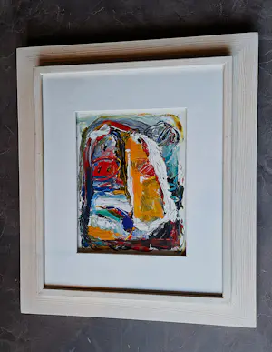 Gerriet Postma - bekend Fries expressionist - "dik in de verf" abstract olieverf - mooi ingelijst kopen? Bied vanaf 178!