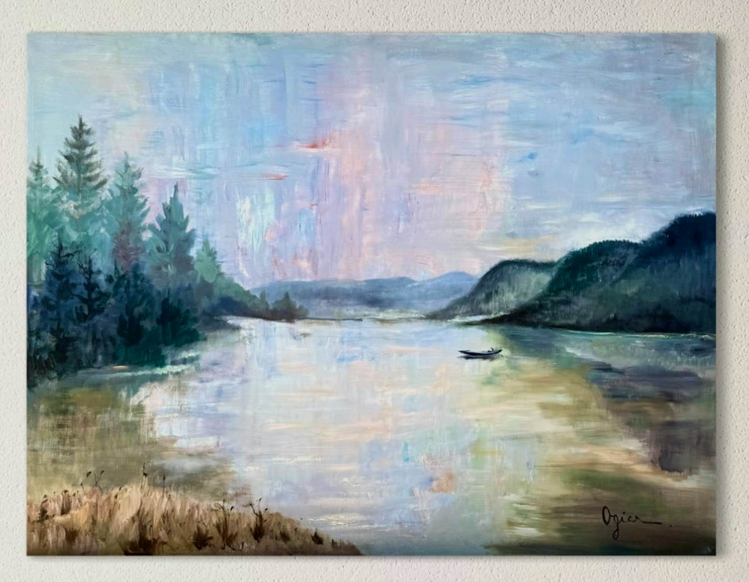 Buy Marie Louise Ogier - Landschaft mit See und Boot - ca. 1960 - XXL? Bid from 500!