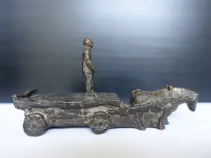 Brons (Onbekend) - Boerenkar met jongen in brons. kopen? Bied vanaf 55!