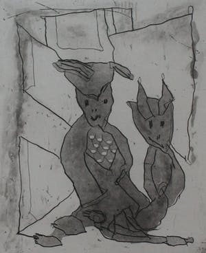 Lucebert - Ingelijste Ets: 2 figuren - 1992 kopen? Bied vanaf 250!