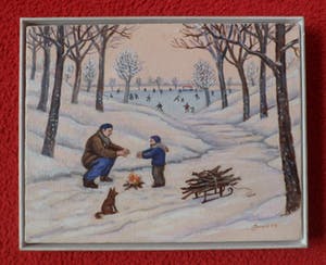 Denny Jacobs - handen warmen - schaatsen op het ijs - naïef realisme. kopen? Bied vanaf 65!