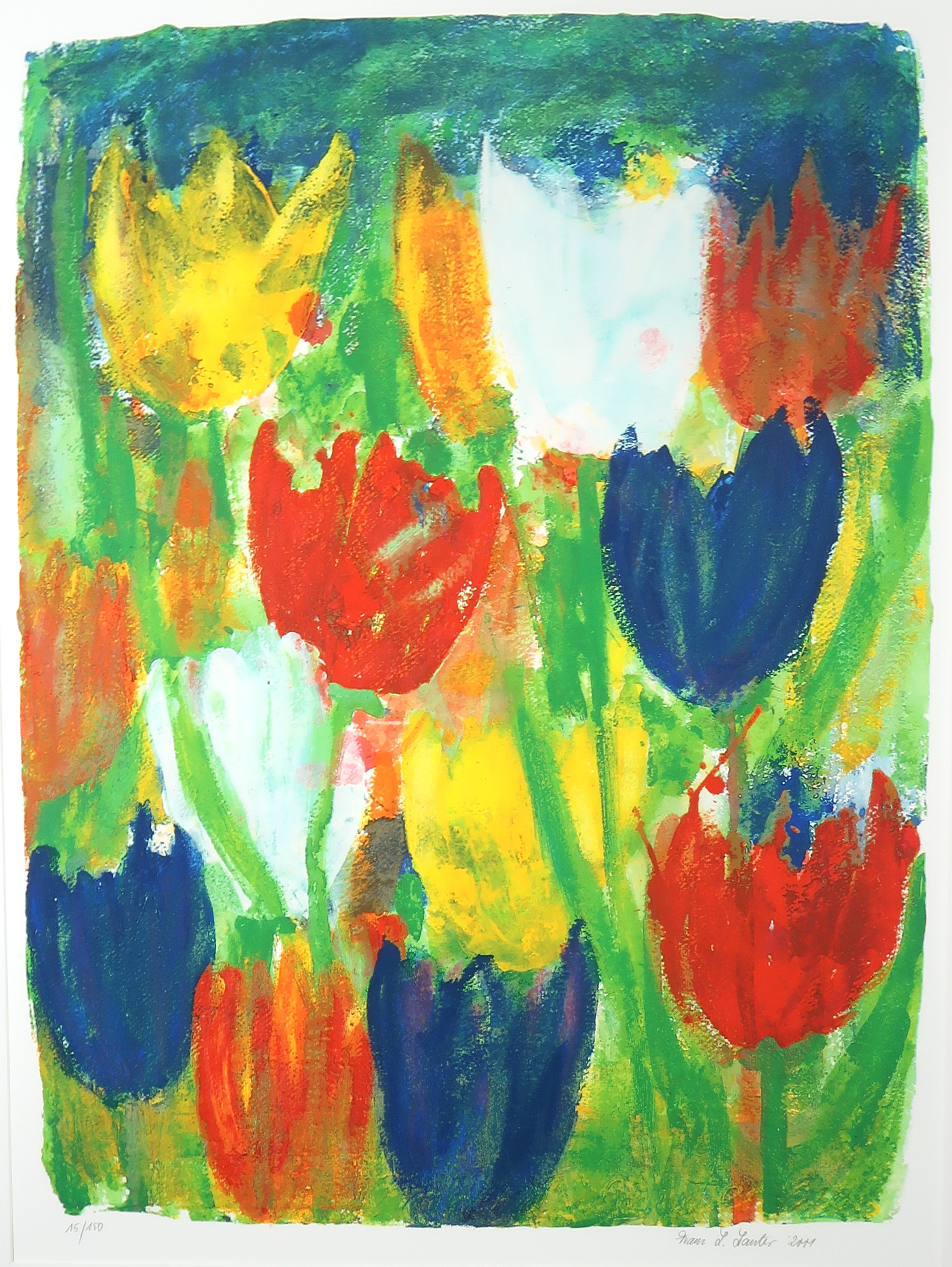 Franz Lauter - Zeefdruk, Tulpenveld verkocht voor € 40!