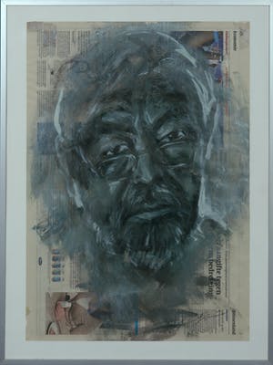 Wim de Bruin - Krantenpapier met gemengde techniek, Maarten van Rossem - Ingelijst kopen? Bied vanaf 1!