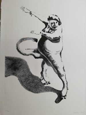 Herman Gordijn - ROLSCHAATSER / ZW-W LITHO / 76x56cm / SIG kopen? Bied vanaf 25!