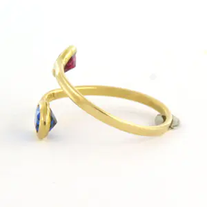 18k geel gouden ring bezet met robijn en saffier ringmaat 16.5(52) kopen? Bied vanaf 130!