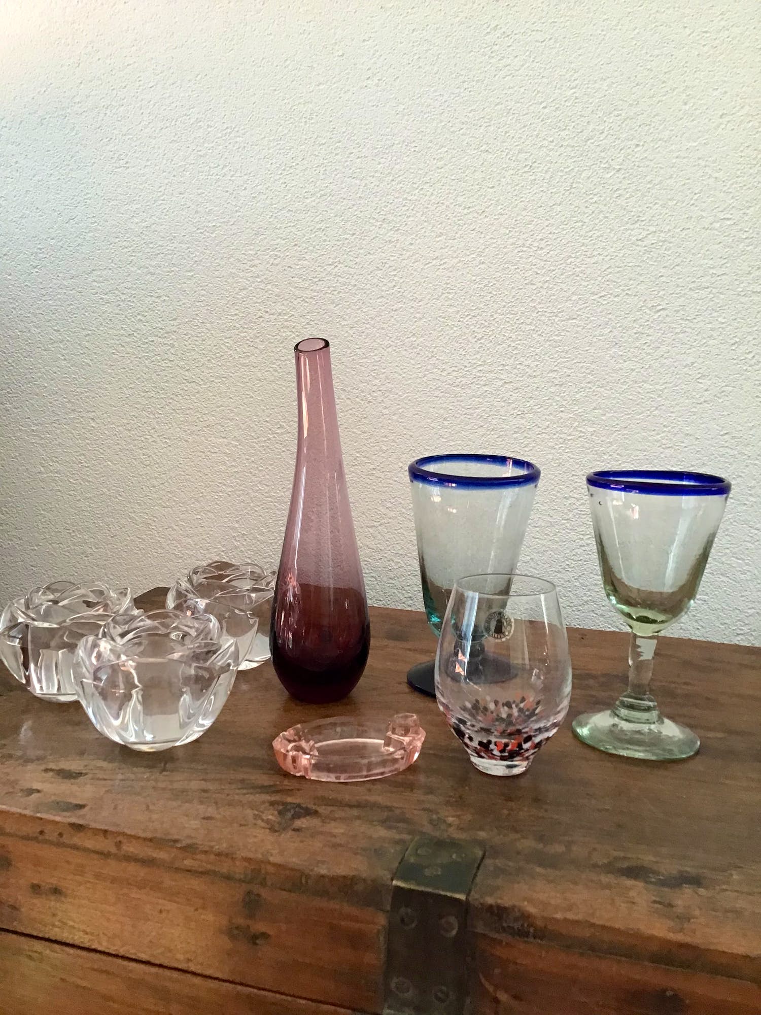 Posselt Kristal - Artdeco asbakje, vaas, glas handmade kristal, 2 hand geblazen wijnglazen, verkocht voor € 1!