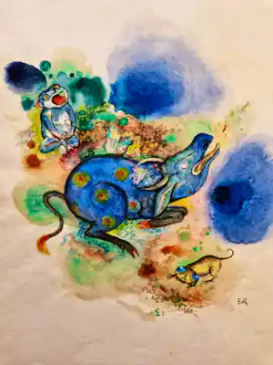 Etie van Rees - Schitterende jaren 50 aquarel "fantasie dieren" gesigneerd vendu pour 70€ !