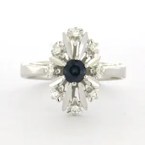 Buy 14k wit gouden ring bezet met saffier en single cut geslepen diamant tot. 0.11ct? Bid from 450!