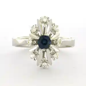 Buy 14k wit gouden ring bezet met saffier en single cut geslepen diamant tot. 0.11ct? Bid from 450!