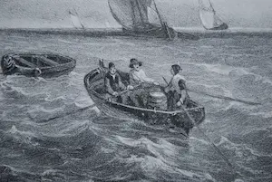 Adolf Carel Nunnink - een beurtschip loopt een haven binnen - Litho naar A. Waldorp - fraaie lijst kopen? Bied vanaf 65!