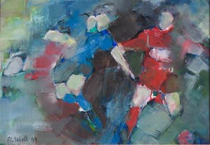 Niet of onleesbaar gesigneerd - Acryl op papier, Voetballers - Ingelijst kopen? Bied vanaf 1!