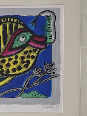 AcheterCorneille - Poisson Surrealiste sur Bleu - E.A - 1999 - Handgesigneerd? Enchérissez de 530!