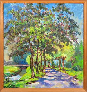 Jan Dekker - Olieverf op hardboard, Landweg - Ingelijst verkocht voor € 50!