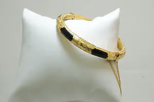 Acheter6 - grote Surinaamse 14Krt geel gouden armband met zwarte kunststof kern? Enchérissez de 450!
