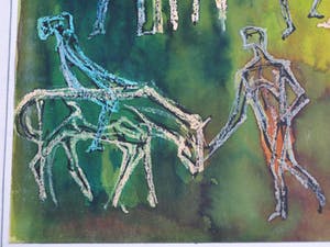 Klaas Pijlman - Gemengde techniek , “Mens en Paard” – 1965 – 60 x 40 cm kopen? Bied vanaf 75!
