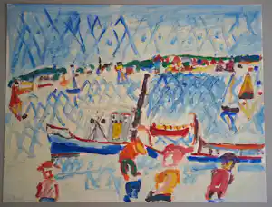 Armand Avril - Grote gouache (50x65 cm) - Zuid-Franse haven in expressieve stijl kaufen? Bieten Sie von 549!