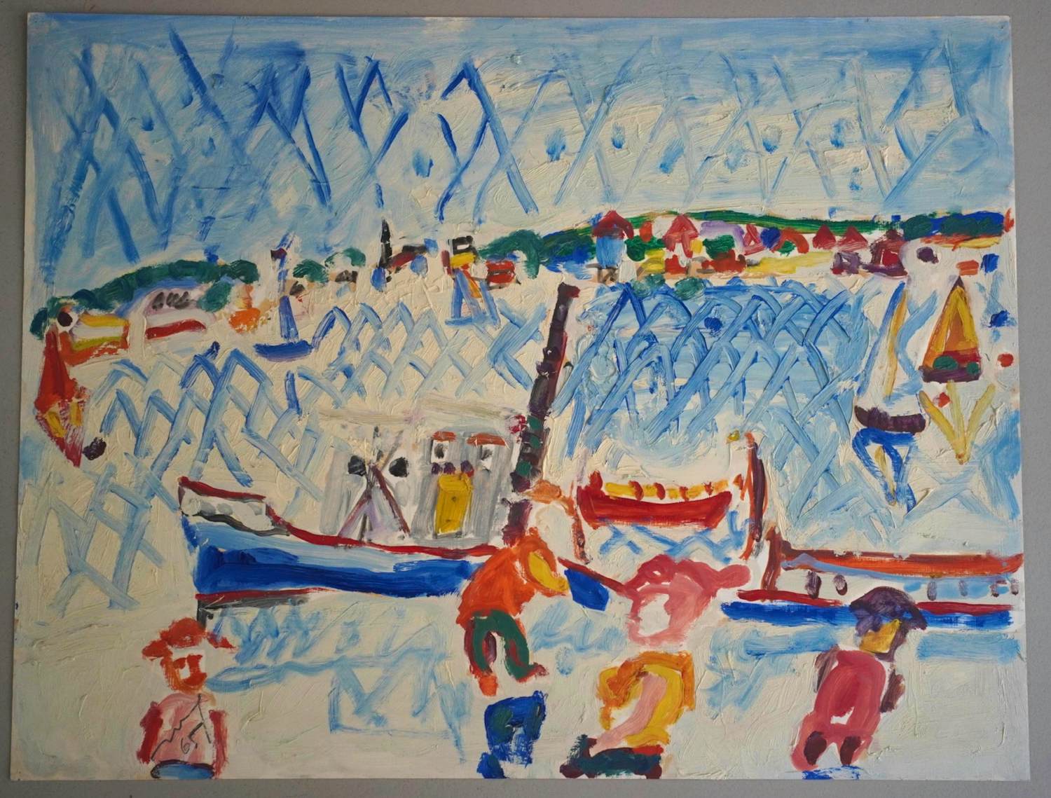 Armand Avril - Grote gouache (50x65 cm) - Zuid-Franse haven in expressieve stijl kopen? Bied vanaf 549!