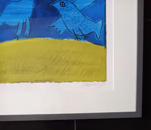 Corneille - Fraaie zeefdruk'Two Blue Birds', mooi gelijst kopen? Bied vanaf 225!