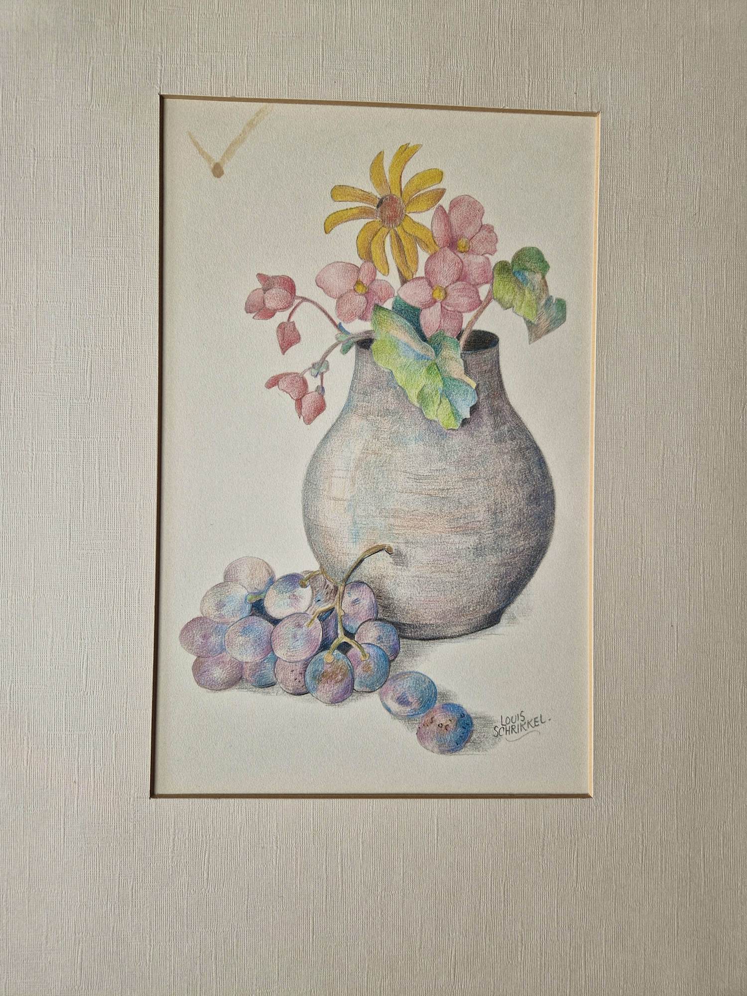 Louis Schrikkel - een vroeg jaren 30 "nieuwe Zakelijkheid" kleurpotlood "Bloemen en druiven" kopen? Bied vanaf 47!