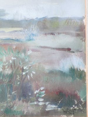 Niet of onleesbaar gesigneerd - Duinlandschap met boerderij - Monogram WR kopen? Bied vanaf 1!