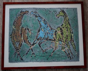 Jan Bezemer - Kleurenlitho: drie Paarden - 1970 kopen? Bied vanaf 75!